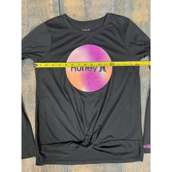 Hurley Girls Size XL 16 Crossed Hem Long Sleeve Black Logo Tee! - Picture 5 of 7